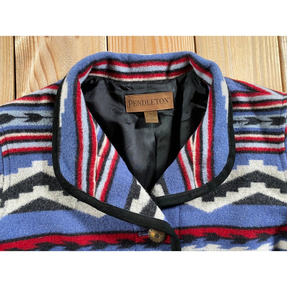 Pendleton Aztec Wool Jacket Womens Large Blue Southwestern Geometric Concho Coat - Picture 3 of 8